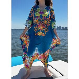 Tropical Blue Floral Women's Swim Cover-Up